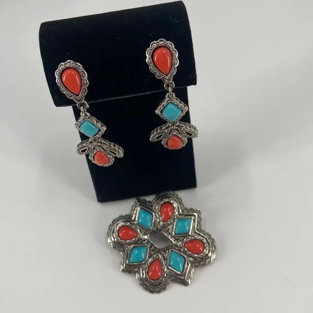 Avon tribal clip on earrings and brooch set
